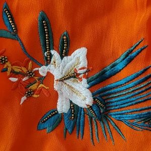 NWT $550.00 Karen Millen Havana Dress Womens Beaded Midi Orange Floral 8 Medium